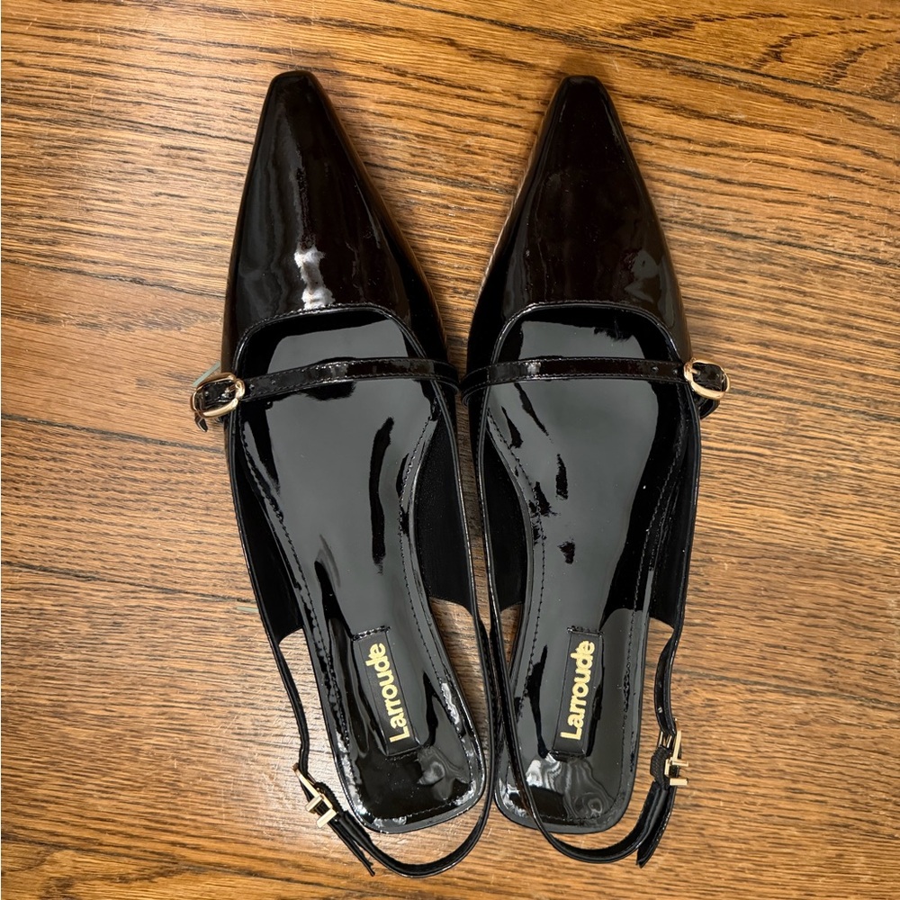 NWT Larroude Ines flat soft patent leather black - Picture 4 of 6